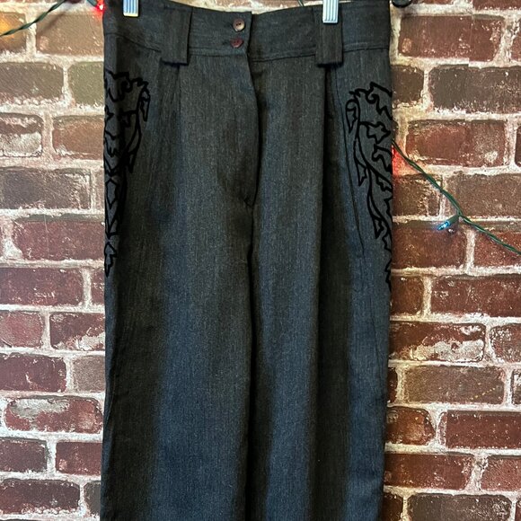 Pants - Vintage Made in Italy Pure Wool Pants - High Waist & Floral Detail